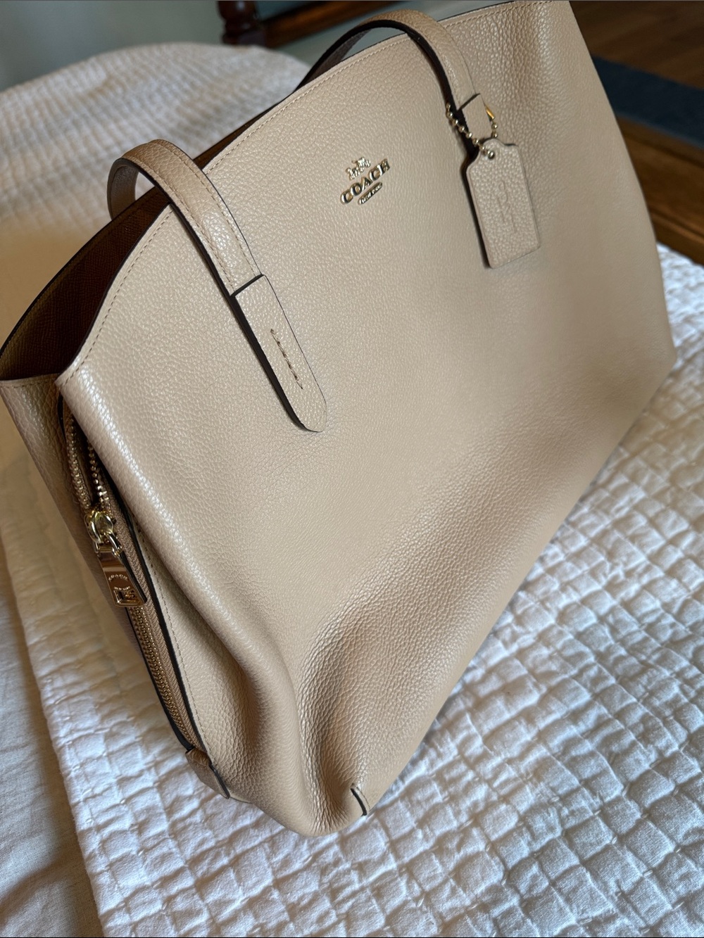 Coach Pebbled Leather Tote in Tan - Picture 5 of 12